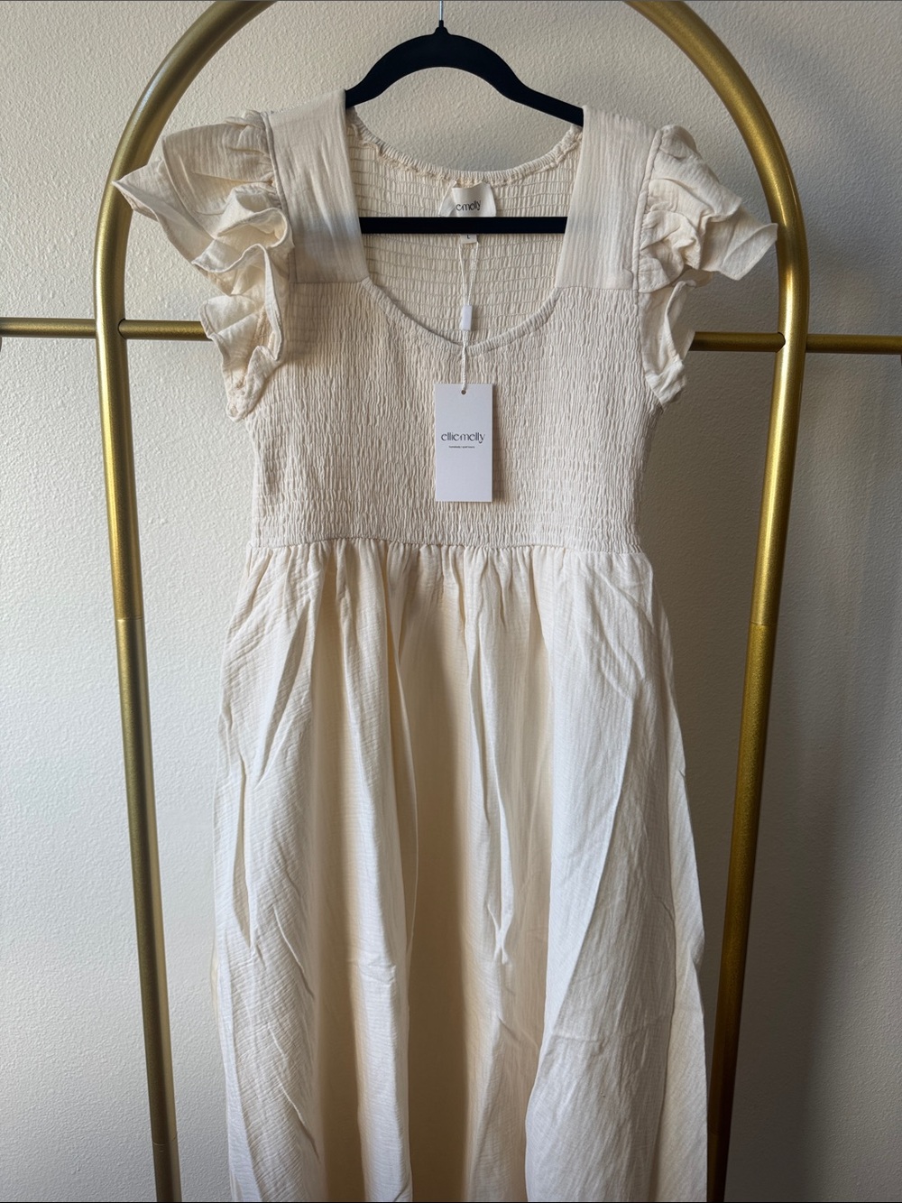 Ivory Smocked Maxi Dress with Ruffle Sleeves - Picture 4 of 6